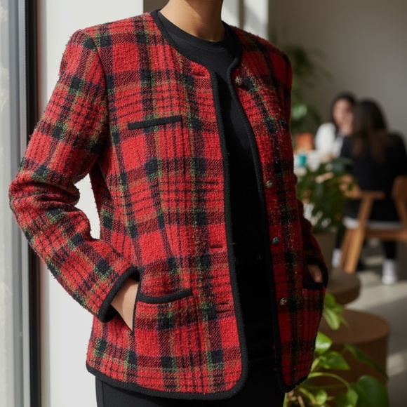 Vintage Emanuel Ungaro  Women's Wool Blend Plaid Blazer‎ - Picture 2 of 7